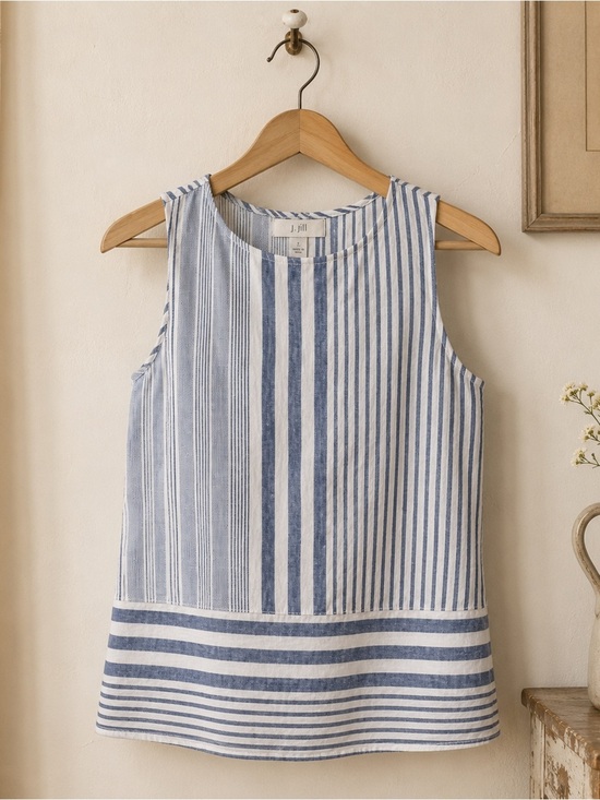 J. Jill Tops - J. Jill Women's XS Denim Blue Striped 100% Linen Sleeveless Casual Blouse